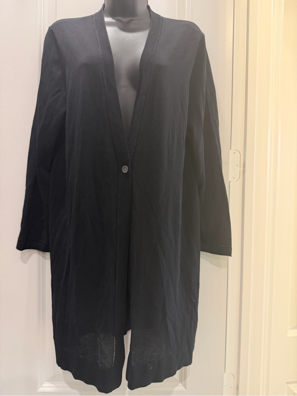 Chico’s Black Longline Cotton Blend Cardigan Duster Size 2 L